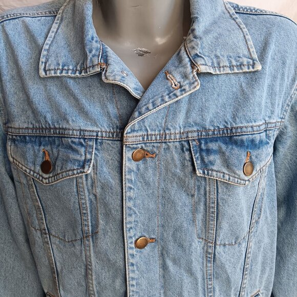 AC/DC Denim Jacket XL With Tie-Dye Back Patch Button Closure Pockets Light Wash - Picture 5 of 6